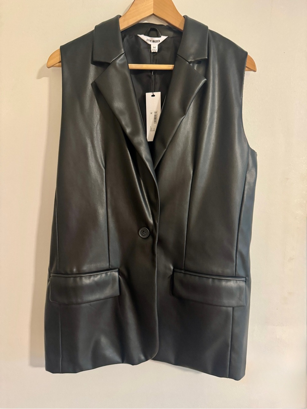 Steve Madden Black Faux Leather Sleeveless Blazer Vest